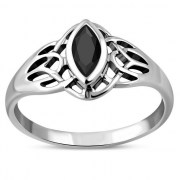 Large Celtic Knot Faceted Black Onyx Silver Ring, r545